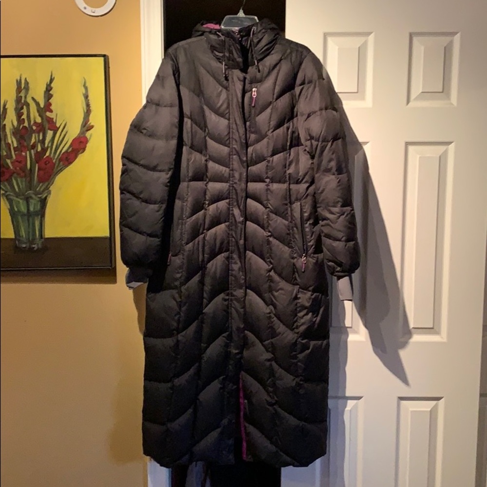 Lands End Black Down Long Winter Coat Sz S 6-8